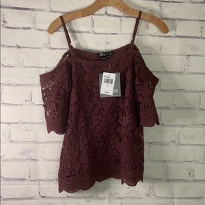 Dusty wine lace off the shoulder blouse